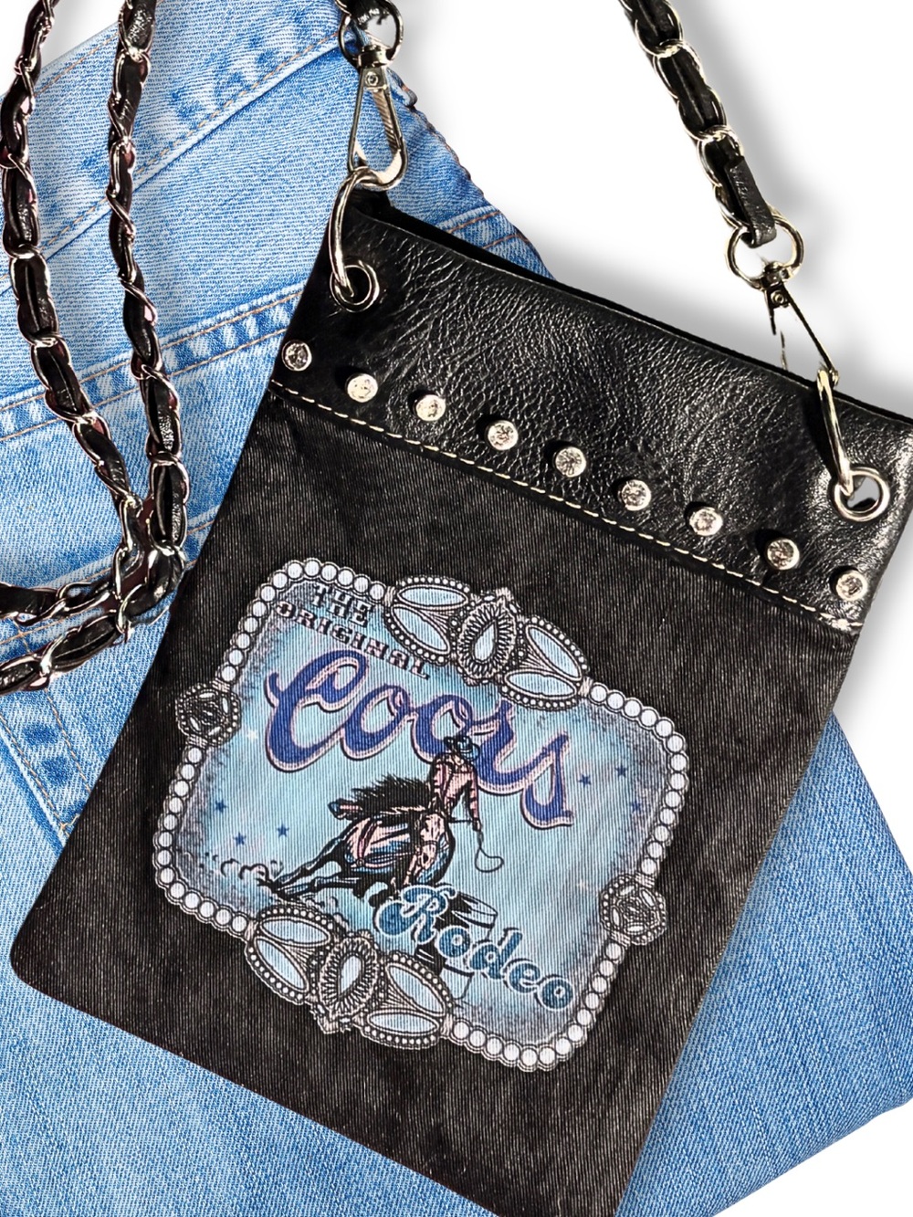 WESTERN CROSSBODY BAG The Original Coors Rodeo Cowgirl Beer Studded Black